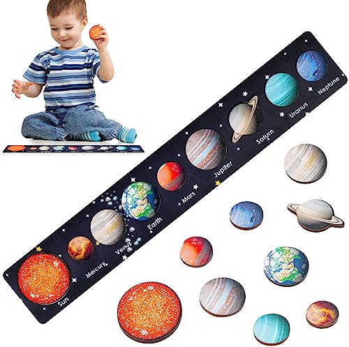 OSDUE Holz Sonnensystem Puzzle, Puzzle Brettspielzeug, Geschenk (B)