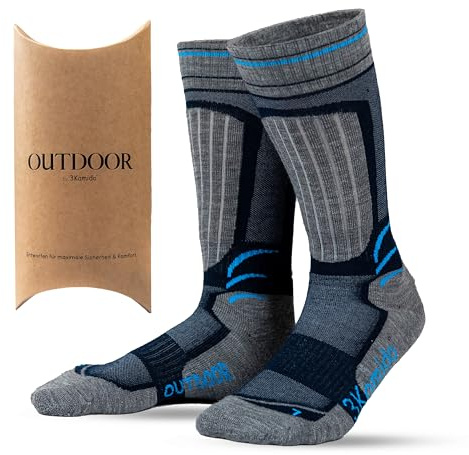 3Kamido OUTDOOR Socken aus Merinowolle - Trekkingsocken Wandersocken Atmungsaktiv Weich Thermo Schnelltrocknend gegen Hornhautbildung Für Bergexpeditionen Kinder Damen Herren (Grau/Marine 23-26EU)