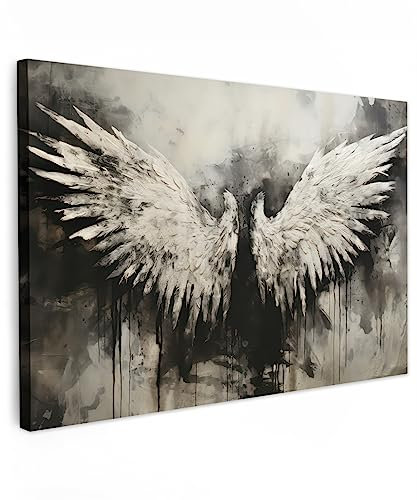 MuchoWow© Leinwände Klein 30x20 cm Mini Wall Decoration Bilder Schlafzimmer Deko Pictures Canvas Painting Wanddekoration Wohnzimmer Wanddeko Engel - Engelsflügel - Flügel - Schwarz und Weiß