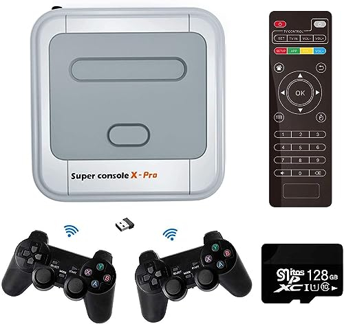 Super Console X Pro Retro Consola de Juegos Mini TV Reproductor de videojuegos con tarjeta de 128 GB para salida 4K TV HDMI, integrado en más de 41.000 juegos, 2 gamepads soporte WiFi/LAN (128G)