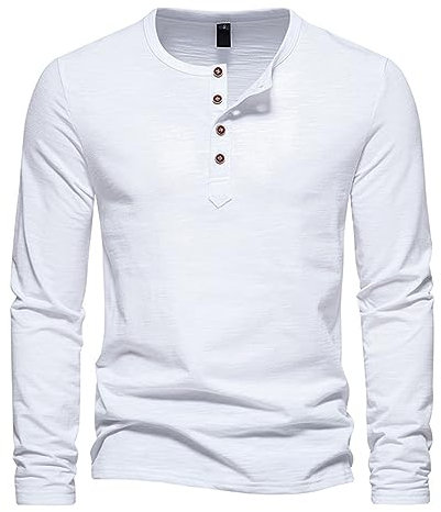 NOAGENJT Long Sleeve Shirt Mens Multipack Mens Short & Long Sleeve Henley Shirt 2 Button Fashion V-Neck T-Shirt Top Slim Fit Gym Shirt White