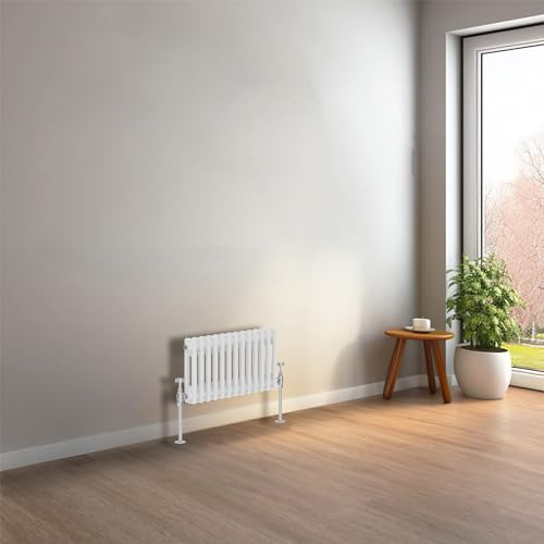 NRG 300 x 605 mm Gloss White Horizontal Traditional Column Cast Iron Style Radiator Central Heating Radiator Perfect for Bathrooms, Kitchen, Living Room Double Panel