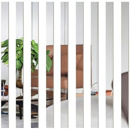 10 specchi in plastica, piastrelle acriliche a striscia lunga, a specchio, mosaico, adesivi da parete, per casa, soggiorno, camera da letto, decorazione (argento)