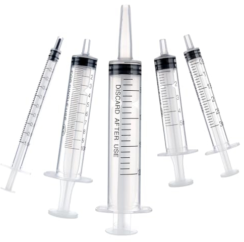Amabro 5pcs Plastic Syringes - 1ml, 3ml, 5ml, 10ml, 20ml, No Needle Measuring Syringe Reusable Syringes for Scientific Lab Dispensing Liquid Measuring Watering Pet Feeding Oil or Glue Applicator