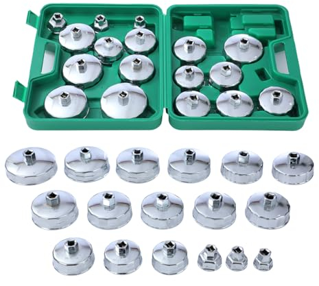 TOPWAY Oil Filter Socket Wrench Set 17PCs, 1/2-Inch Hex Drive Stainless Steel Cup Type Oil Filter Socket Removal Tool Kit for Most Vehicles Auto Repairing with Storage Case