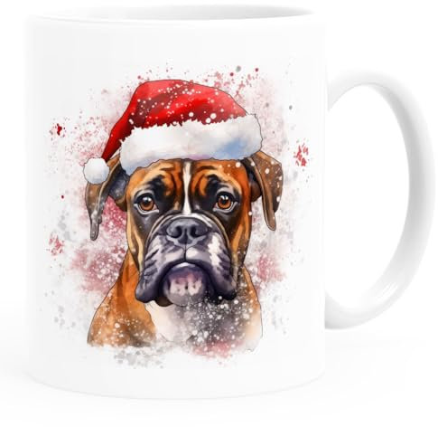 SpecialMe® Tasse Hunde-Motiv Weihnachten Weihnachtsmütze lustig Hunderassen Geschenk Hundebesitzer Aquarell Boxer weiß 325 ml