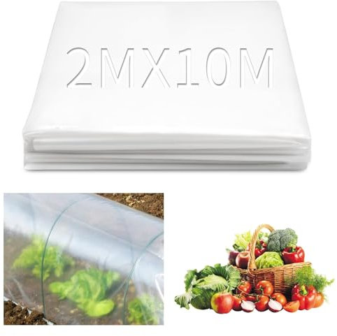 Ziamzra Polyethylenfolie Transparent Gewächshausfolie 2 x 10m Gewächshaus Folie Extra Dick Folie für Gewächshaus Polyethylen Reißfest für Folientunnel Abdeckfolie Tomatenhaus Gemüse Pflanzen Treibhaus