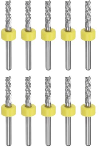 sourcing map 10pcs End Mill Bits 3mm Solid Carbide CNC Router Bits Engraving Cutter Tools for PCB Circuit Board Milling Machine Wood Carving, 1/8 Straight Shank