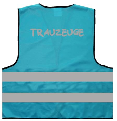 Trauzeuge Hochzeit JGA Junggesellenabschied Warnweste BZW. Signalweste mit reflektierendem Aufdruck - Größe L/XL, Skyblau