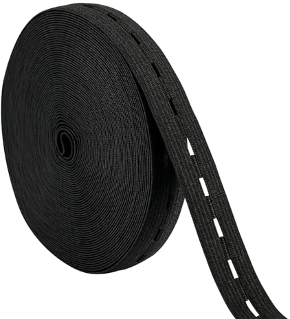 10M Gummiband mit Knopfösen Breit 20mm Gummiband zum Nähen Schwarz Flaches Nähband Gummiband mit Knopfloch Elastisches Gummiband Nähen für Hosenrock Stirnband Taillenbändern zum Stricken