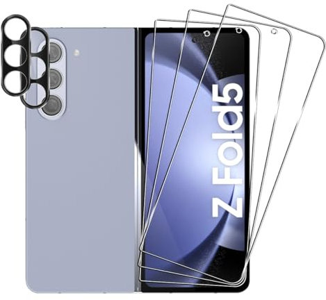 Rnnmeeko Verre trempé Compatible avec Samsung Galaxy Z Fold 5 Protection écran 3 Pièces et 2 Pièces Caméra Arrière Protecteur, Anti Rayures HD Protecteur D'écran pour Samsung Galaxy Z Fold 5