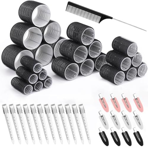 49 Stücke Haarwickler, 24 Stück 4 Größen (64/44/33/24mm) mit 24 Edelstahl-Clips, Lockenwickler Groß mit Kamm, Lockenwickler Set für Lange Medoum und Kurze Haare