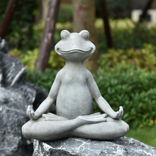MFAOSHI Yoga Frosch Figuren Gartendeko Für Draußen Lustige Meditation Frosch Geschenke Für Home Tiere Skulptur,Grau