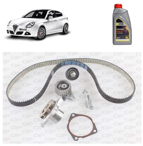 OP Kit di raffreddamento per Alfa Romeo Giulietta 1.6 JTDM gasolio 2010+ con cinghia dentata, pompa acqua, tenditore e 4 litri antigelo