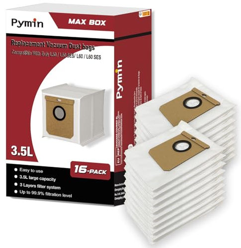 Pymin 16 Stück Staubbeutel für Eufy Clean L60 SES / L60 für Hybrid SES / L50 SES Saugroboter Absaugstation, 3.5L Große Kapazität Staubsaugerbeutel, Ersatz Staubsaugerbeutel Zubehör für Eufy