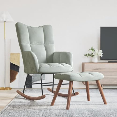 Willood Wilood Schaukelstuhl Sessel Relaxsessel Schaukelsessel Wohnzimmersessel mit Hocker Hellgrau Samt
