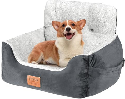 VEVOR Hundeautositz, Hundesitzerhöhung fürs Auto mit hoher Rückenlehne, Aufbewahrungstasche, ansteckbarer Sicherheitsleine, Füllung aus PP-Baumwolle, Hundeautobett für kleine Hunde bis 20 Pfund