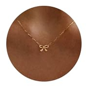 Plenky Gold Necklace for Women-14k Gold Plated Bow Necklace Cute Gold Ribbon Bow Necklace Simple Pretty Dainty CZ Bow Necklace for Women Gifts