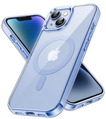 JETech Magnetic Case for iPhone 14 6.1-Inch Compatible with MagSafe Wireless Charging, Shockproof Phone Bumper Cover, Anti-Scratch Clear Back (Sierra Blue)