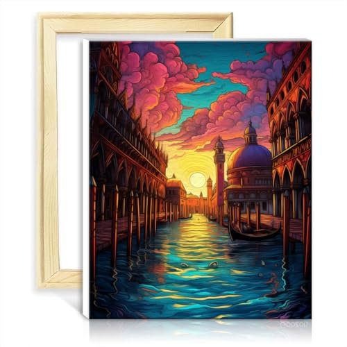 LiHEQING Gemälde auf Leinwand, Venedig, Italien, DIY, Malen nach Zahlen mit Pinseln und Acrylpigmenten, gemalter Stil für die Heimdekoration, ohne Rahmen (40 x 50 cm)