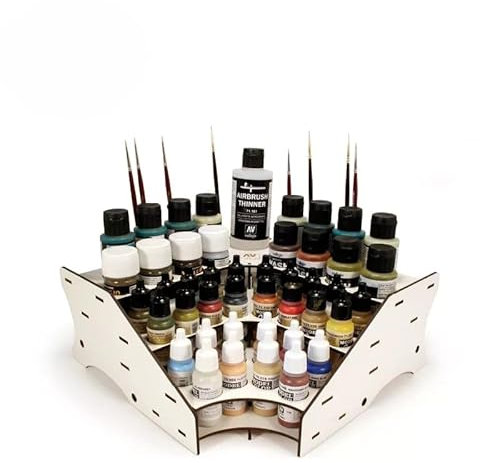 Hartem - Paint Rack for Model Paints - Wooden Storage Stand Compatible with popular model paints – Holds 28x 17ml & 16x 35ml/60ml Bottles – Compact & Easy to Assemble – Ideal for Hobbyists & Artists