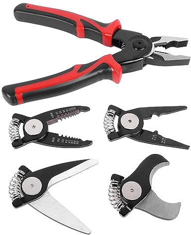 Tile 5 in 1 Pliers Set, Steel Multifunctional Interchangeable Head Multi Plier Set for Metal Sheet Wire Cutting Stripping Crimping Plier Sets Kit Heavy Duty All Purpose Tool S Ing