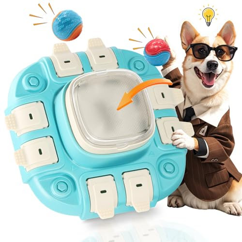 Jouet Chien Occupation, 3 en 1 Jouet Interactif Chien-Niveau 2, avec 2 Balles pour Animaux et 4 Bases Antidérapantes, Mangeoire Lente, Puzzle pour L'entraînement du QI, Stimulation du Cerveau