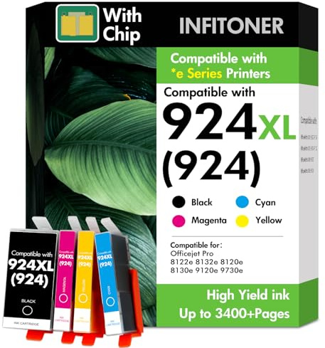 924 Patronen Multipack 8122e 8132e Kompatibel für HP 924 Patronen für HP924 924XL XL 924e für HP OfficeJet Pro 8122e 8132e 8120e 8130e 8124e 8125e Druckerpatronen mit Chip (Schwarz Cyan Magenta Gelb)