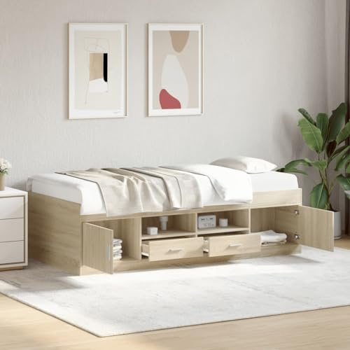 Mandloder Tagesbett mit Schubladen, Sonoma-Eiche 90x200 cm, vielseitiges Funktionsbett, Robustes Einzelbett für Schlafzimmer und Wohnzimmer, inklusive 2 Bettschubladen