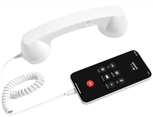 Retro Phone Handset for iPhone & Android, Type-C & Bluetooth Vintage Telephone Receiver with HD Microphone & Speaker, Wired/Wireless Mobile Handset for Clear Calls, Ergonomic Grip (White)