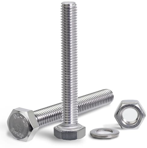 KINETOX Boulons à Tête Hexagonale M8x70mm Boulon Inox DIN 933 Boulons à Six Pans Avec joint écrous Acier Inoxydable A2 V2A Vis Entièrement Filetée de Bâtiments Assemblage de Meubles Bricolage 12 pack