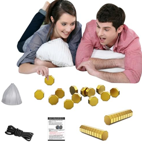 Magnetisches Schachspiel Set, Tragbares Magnetisches Schachspiel-mit 20 Magnetsteinen, Seil und Tasche, Brettspiel für Denkspiel, Magnet Tischspiele Geeignet für Familienfeiern,Geburtstagsparty-Golden