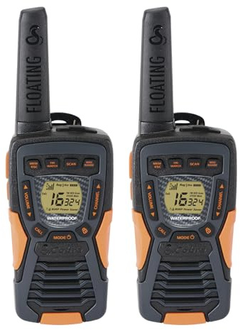 Cobra AM1055 Floating Waterproof Walkie Talkies (2-Pack) - 12 km Range, 16 Channels and 121 Privacy Codes, LED Flashlight, VibrAlert, Rechargeable Two Way Radios, Black (Renewed)