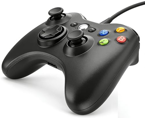 Xbox 360 Wired Controller, USB Gamepad Joystick with Dual Vibration, Plug & Play, Compatible with Xbox 360, Xbox 360 Slim & Windows 11/10/8/7 PC, Ergonomic Design for Home Gaming (XBOX360-BLACK)