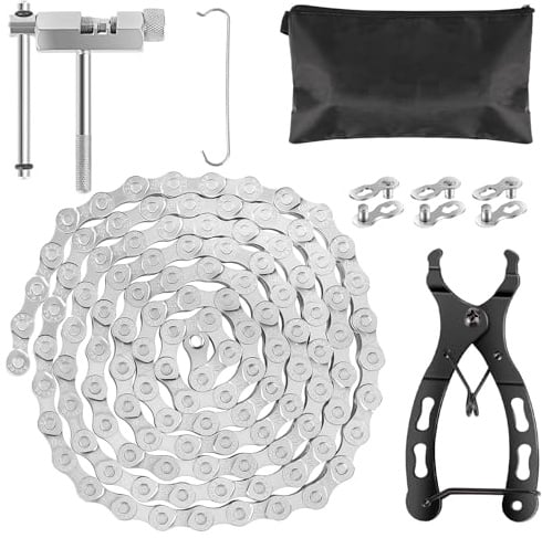 Fahrradkette - 6/7/8 Fach Fahrrad Kette, Edelstahl Fahrradkette Werkzeug Mit Kettenbrecher, Zange und 3 Paar Kettenschloss Fahrradketten Set für Mountainbike und Mehr(1/2 x 3/32 Inch 116 Glieder)