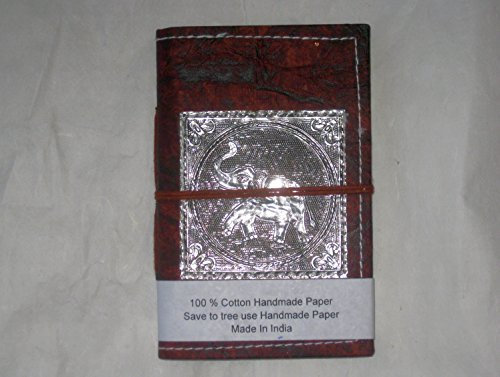 paperfreak: Notizbuch veganes Leder LederPapierBuch A6 mit Metallapplikation >glücklicher Elefant< (A6 10.5x15)