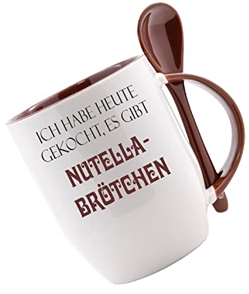 Tasse m. Löffel Ich habe heute gekocht - es gibt Nutella Brötchen Löffeltasse, Kaffeetasse mit Motiv,Bürotasse, bedruckte Tasse mit Sprüchen oder Bildern -