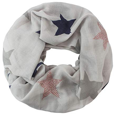 Glamexx24 Loop schal leichter Langschal Sterne Muster Schlauchschal Strass Tuch Viele Farben SC20170401, A7 Grau, Einheitsgröße