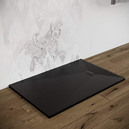 Piatto doccia effetto pietra ardesia stone smc (no marmoresina) BEIGE BIANCO NERO 70 80 90 100 120 140 160 180 cm piletta inclusa. Euclide (80x120 cm, Nero)