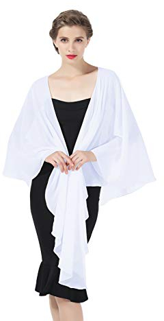 BEAUTELICATE Chiffon Schal Stola Bolero Damen Für Abendkleid Festlich Hochzeit Braut Frühling Sommer in Verschiedenen Farben - Weiß - Gr. Einheitsgröße