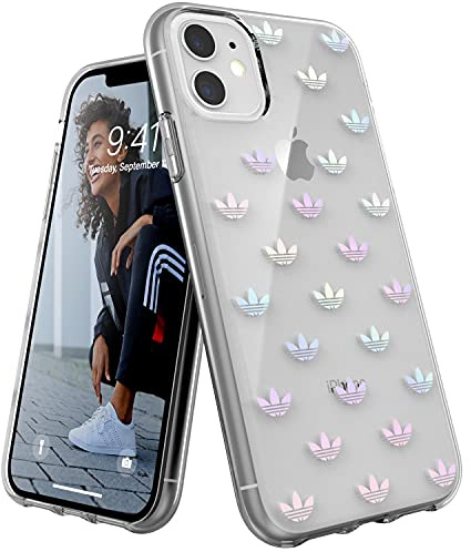 adidas Originals Snap On Protective Mobile Phone Case Compatible with iPhone 11, Holographic Logo Print, Colourful Design