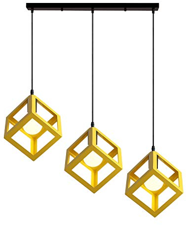 iDEGU 3 Hängeleuchten, modern, Kronleuchter, Deckenleuchte, geometrischer Stil, Würfelform, für Schlafzimmer, Wohnzimmer, Esszimmer, Küche – 16 cm, Gelb