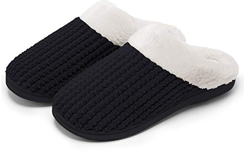 Kuako Chaussons Doublées en Peluche Femme Anti-dérapant À Mémoire D'intérieur Hiver Confort Chauds Accueil Pantoufles, Noir, 38/39 EU
