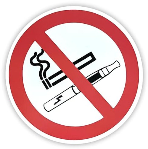 UniversGraphique, Packung mit 10 runden Aufklebern, Rauchen und Vaping verboten, Durchmesser 95 mm, Kunststoff.