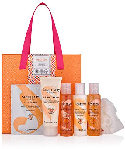 Sanctuary Spa Gift Set, Perfect Pamper Parcel With Hand Cream, Salt Scrub, Bubble Bath, Shower Gel and Body Lotion, Vegan, Gift for Her, Gifts for Women, Birthday