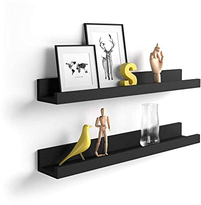 Mobili Fiver, Coppia Mensole portafoto-quadri First, 60 cm, Nero Frassino, 60 cmx13 cmx8 cm, Nobilitato, Mensole da muro per Camera, Ingresso, Soggiorno, Ufficio, Made in Italy