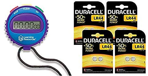Learning Resources Simple Stopwatch + Duracell Specialty LR44 Alkaline Button Battery 1.5 V, Pack of 8 (76A/A76/V13GA)