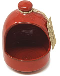 Verano Spanish Ceramics Selena Glaze Hand Dipped Salt Pig - Home Kitchen Restaurant Café Decorative Décor - Salt Cellar Pepper Seasoning Holder Caddy Spices Condiments Storage Pot - Red