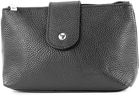 modamoda de T213 Damen Leder Kosmetiktasche Reiseetui Medium handmade in Italy, Farbe:Schwarz