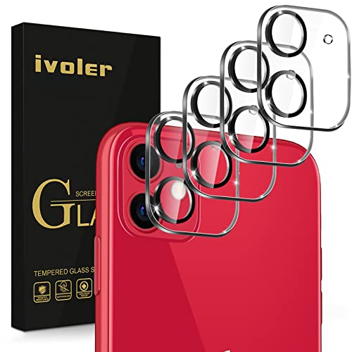ivoler 4 Pièces Verre Trempe Caméra Arrière Protecteur pour iPhone 11 6.1 Pouces, [Couverture Complète] Dureté 9H Anti Rayures Film de Protection écran Camera Lentille, HD Clear, sans Bulles